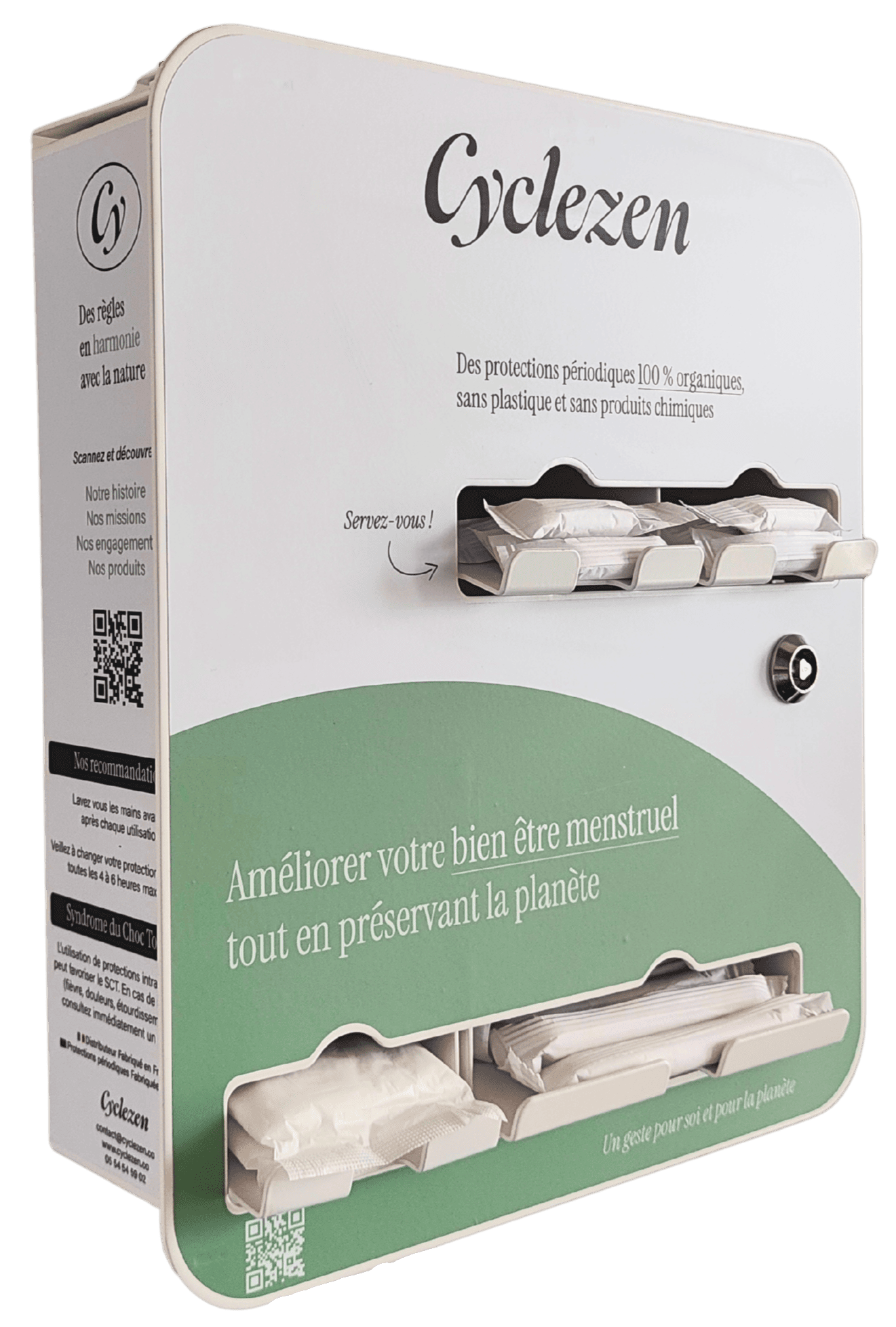 Distributeur de protections hygiéniques blanc et vert QVT
