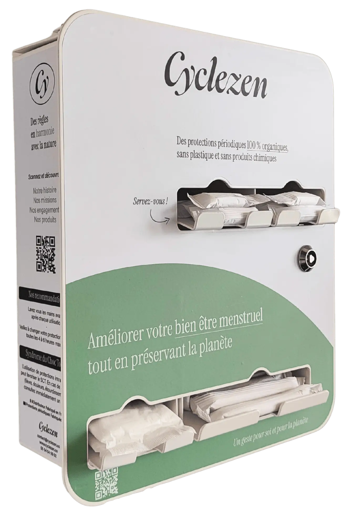 Distributeur de protections menstruelles blanc et vert QVT